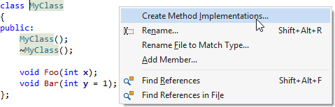 create implementations of all methods in a class