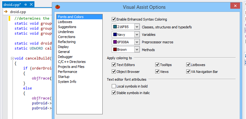 Configure your favorite features in Visual Assist to suit your programming environment and habits.